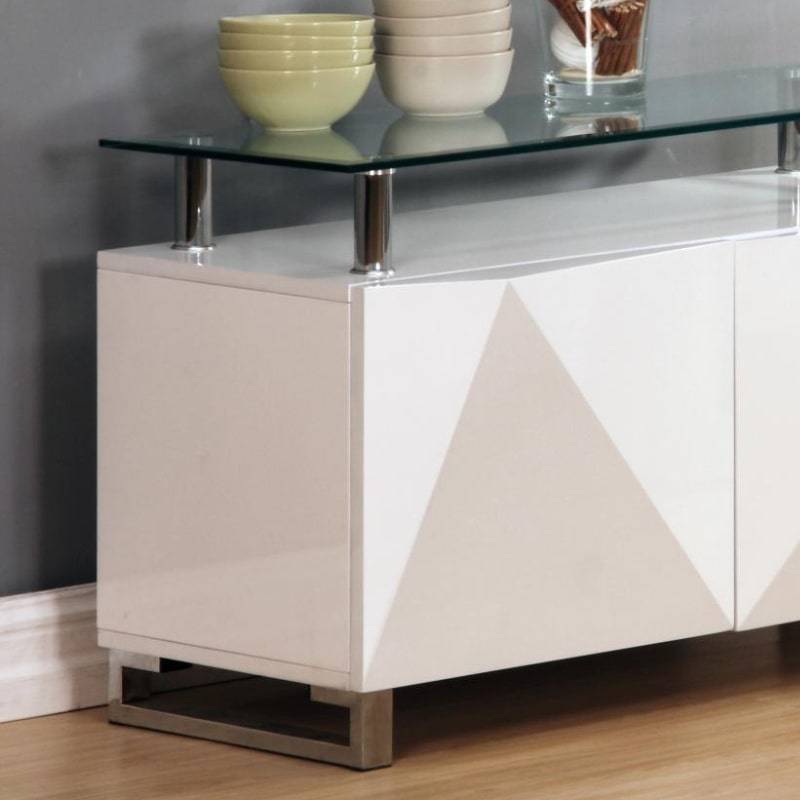 Rowley High Gloss White Sideboard w/ 2 Doors & Glass Top - White Tree Furniture