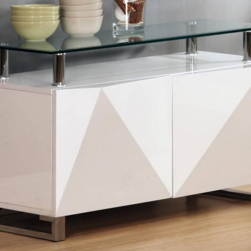 Rowley High Gloss White Sideboard w/ 2 Doors & Glass Top - White Tree Furniture