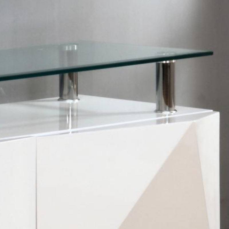 Rowley High Gloss White Sideboard w/ 2 Doors & Glass Top - White Tree Furniture