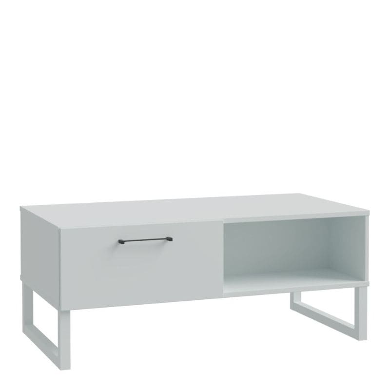 White coffee table with a drawer on a white background
