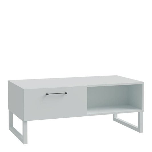 White coffee table with a drawer on a white background