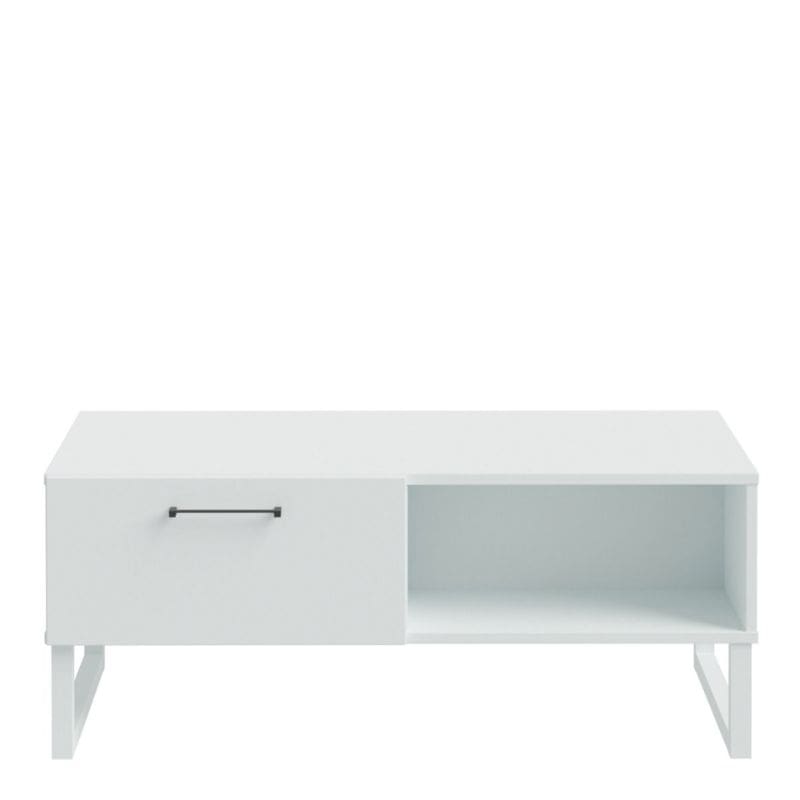 White coffee table with a drawer on a white background