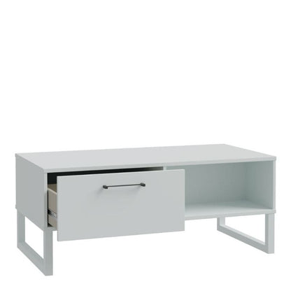 White coffee table with a drawer on a white background