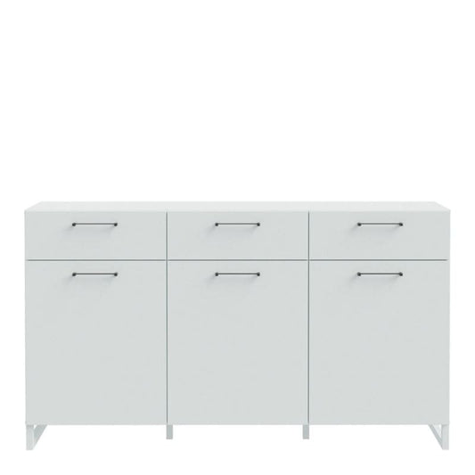 Light grey large sideboard with multiple drawers and handles on a white background