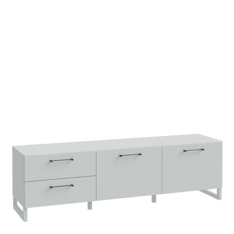 White storage unit with drawers and handles on a white background