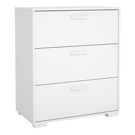 White three-drawer filing cabinet on a white background