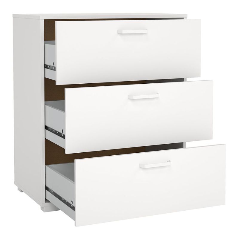 White drawer unit with multiple drawers on a white background