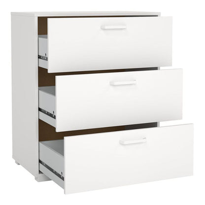 White drawer unit with multiple drawers on a white background