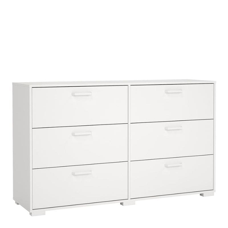 White dresser with six drawers on a white background