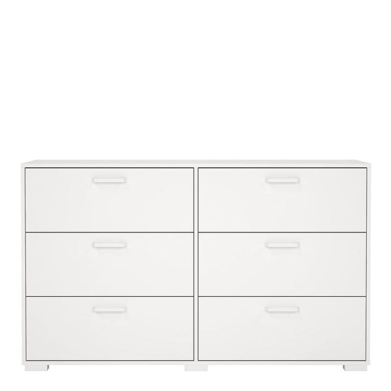 White dresser with six drawers on a white background