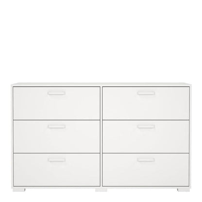 White dresser with six drawers on a white background
