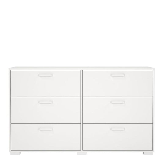 White dresser with six drawers on a white background