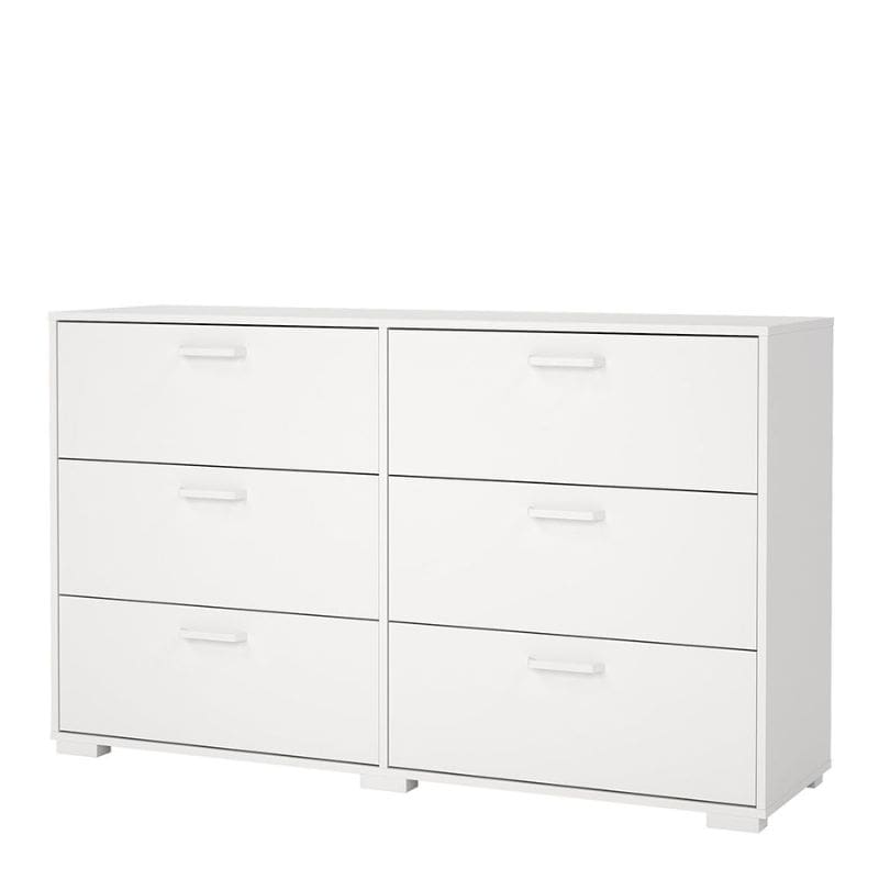 White dresser with six drawers on a white background