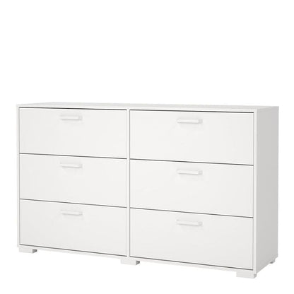 White dresser with six drawers on a white background