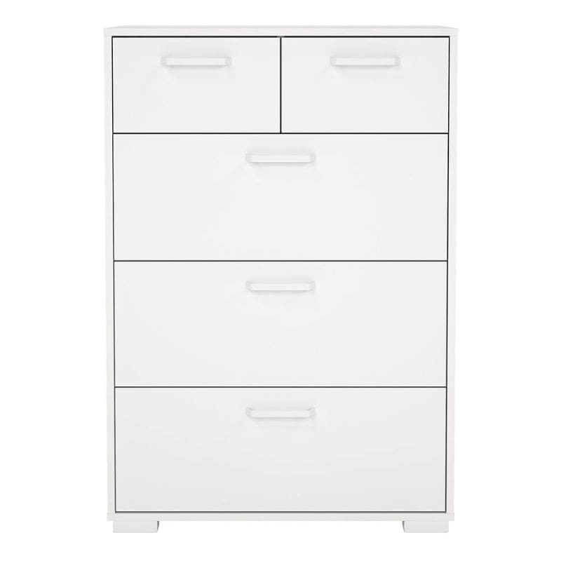 White dresser with multiple drawers on a white background
