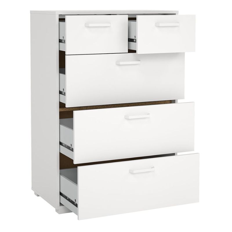 White dresser with multiple drawers on a white background
