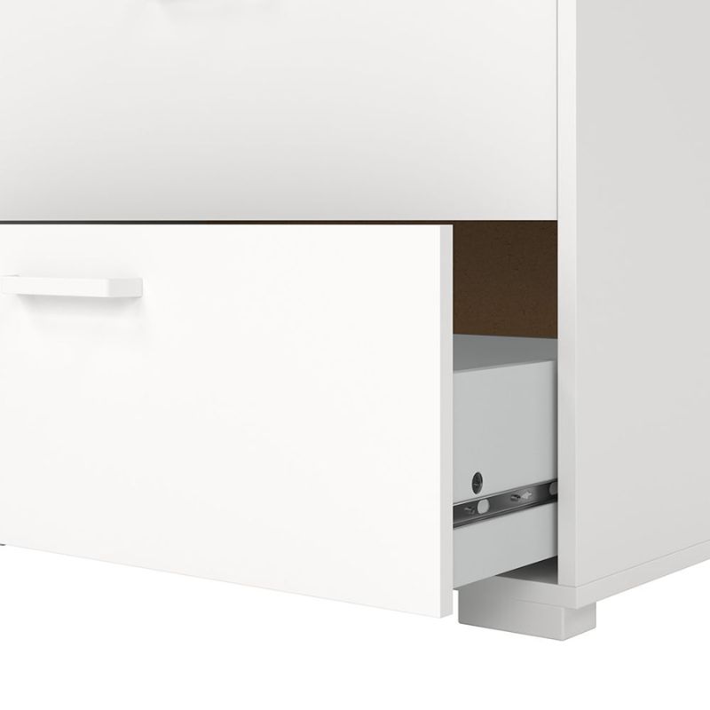 White dresser with a drawer open on a white background