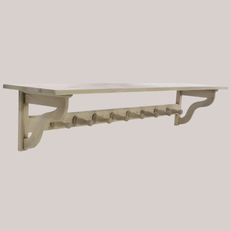 Vintage 8 Hook Wall Coat Rack with Shelf 150cm - White Tree Furniture