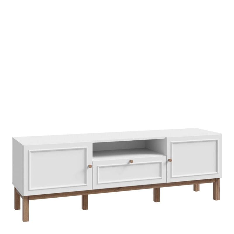 Wensley White & Oak TV Cabinet w/ 2 Doors & 1 Drawer