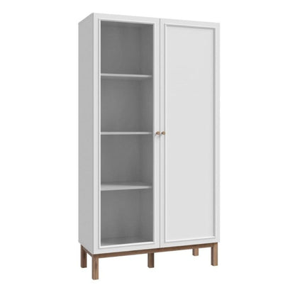 White display cabinet with glass doors on a white background
