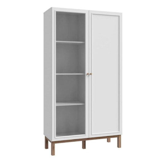 White display cabinet with glass doors on a white background