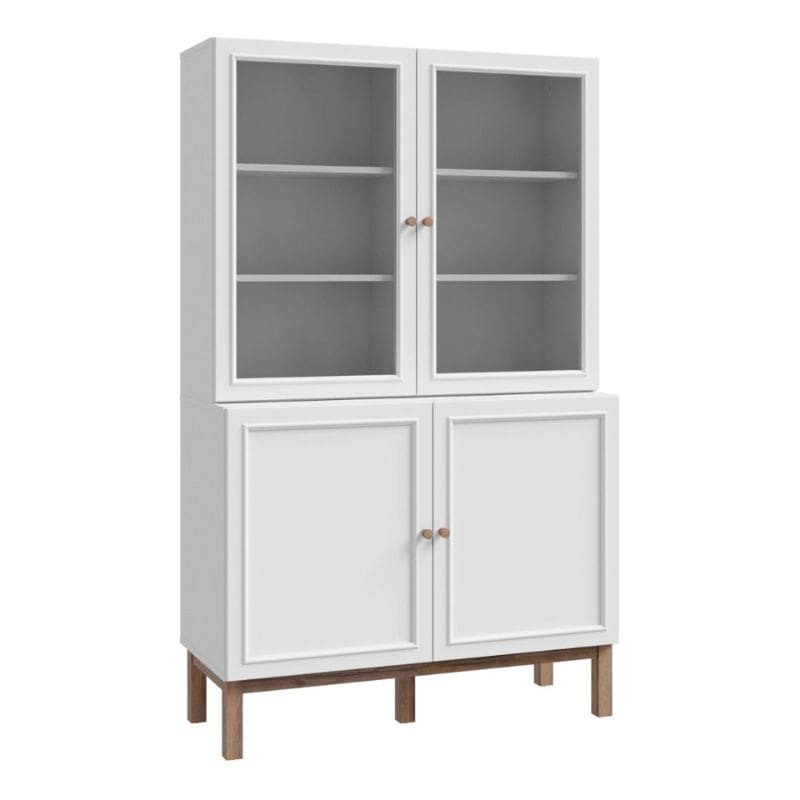 White display cabinet with glass and solid doors on a white background