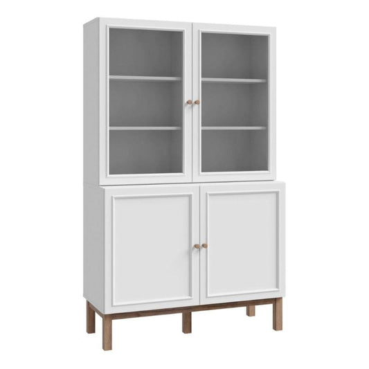 White display cabinet with glass and solid doors on a white background