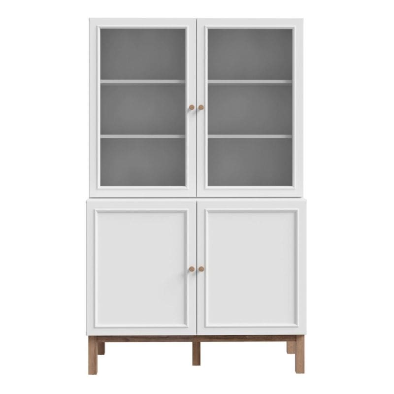 White display cabinet with glass and solid doors on a white background
