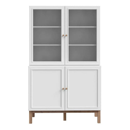 White display cabinet with glass and solid doors on a white background