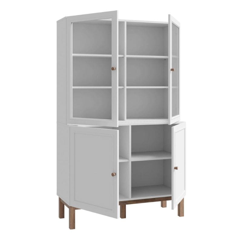White display cabinet with glass and solid doors on a white background