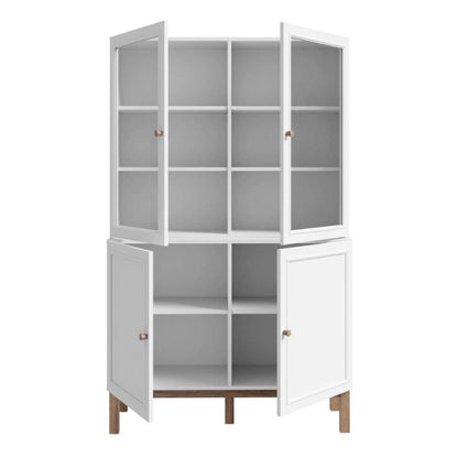 White display cabinet with glass and solid doors on a white background