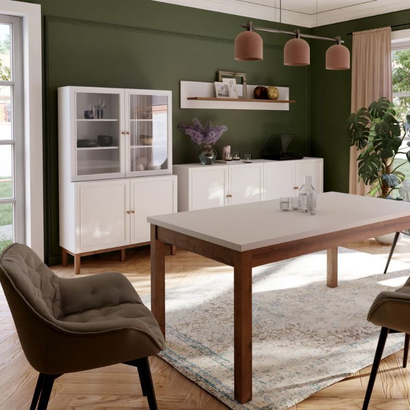 White display cabinet with glass and solid doors on a white background