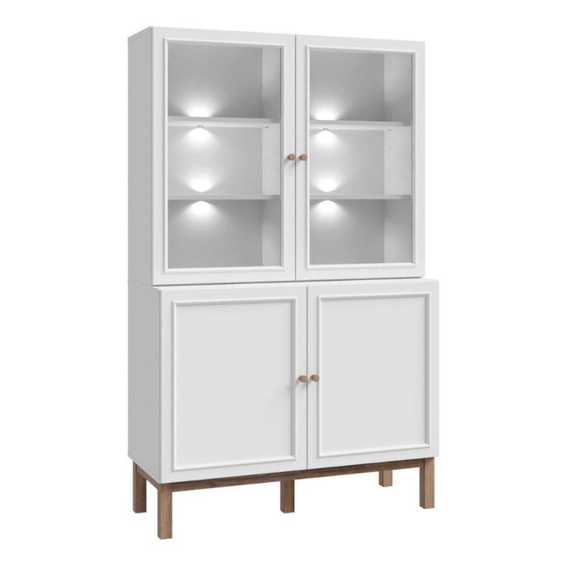 White display cabinet with glass and solid doors on a white background