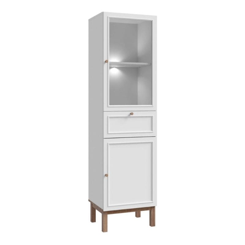 Wensley White & Oak Narrow Display Cabinet with Glass Door