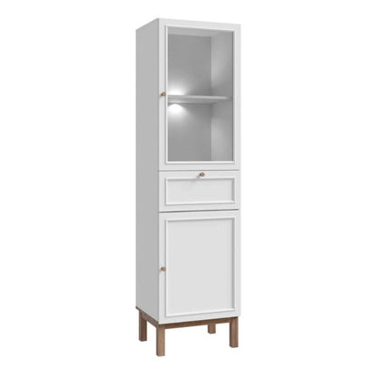 Wensley White & Oak Narrow Display Cabinet with Glass Door