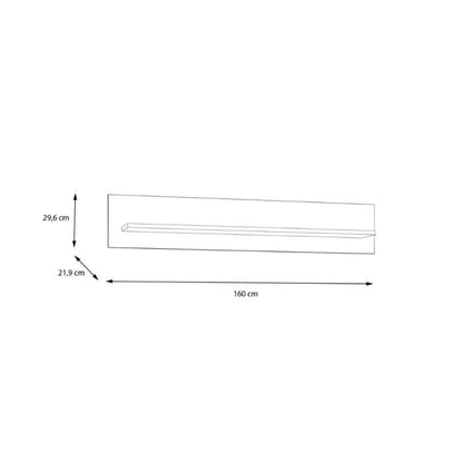 Measurement chart of a wall shelf object with dimensions labeled