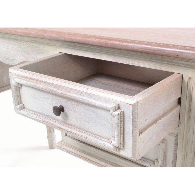 Distressed white top desk with drawers
