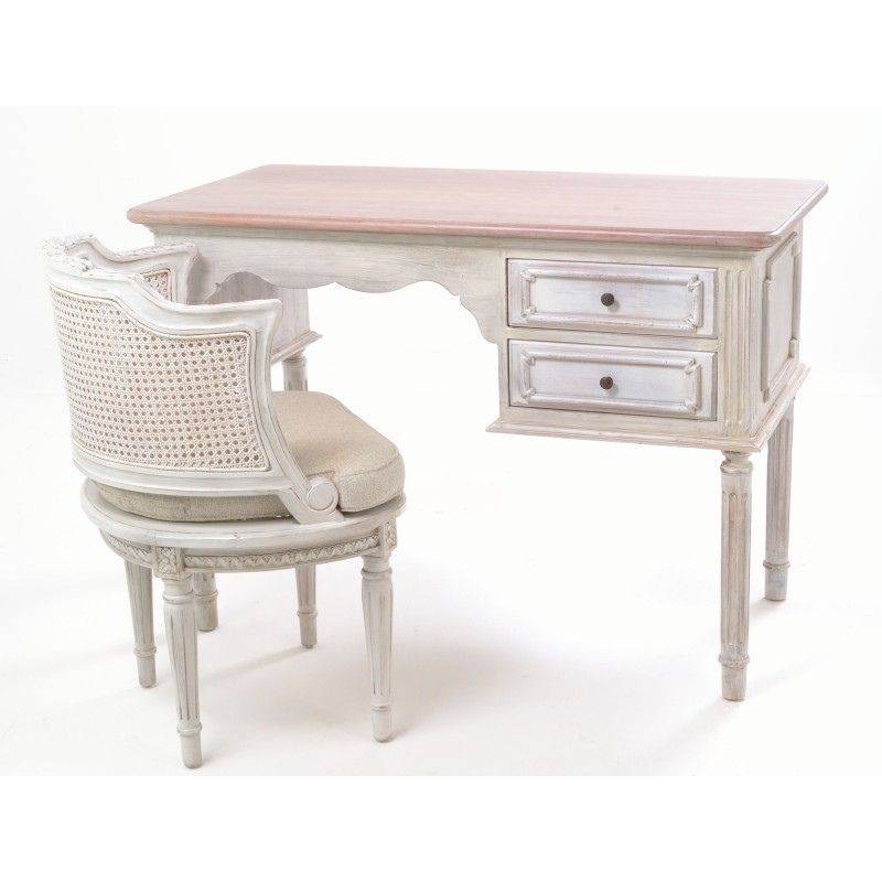 French Styled Distressed White Painted Desk