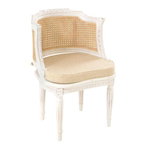 French Styled Vintage White Painted Rattan Chair from Ancient Mariner