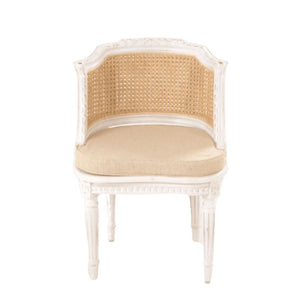 French Styled Vintage White Painted Rattan Chair from Ancient Mariner
