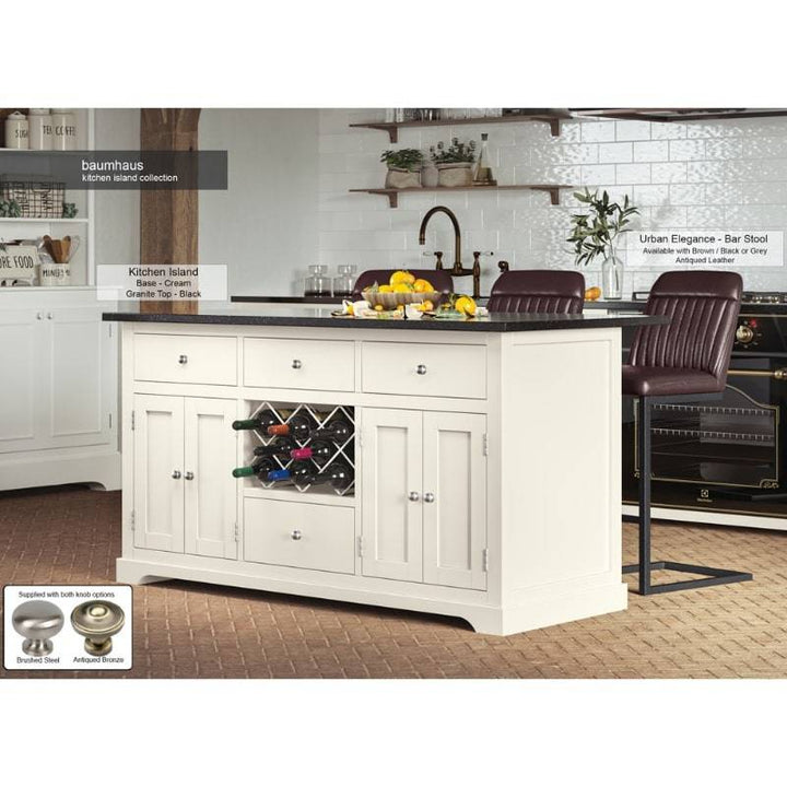 Baumhaus Cream Kitchen Island With Black Granite Top - White Tree Furniture