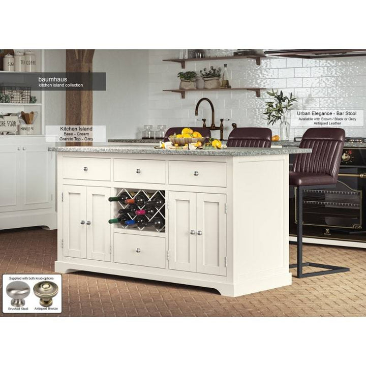 Baumhaus Cream Kitchen Island With Grey Granite Top - White Tree Furniture