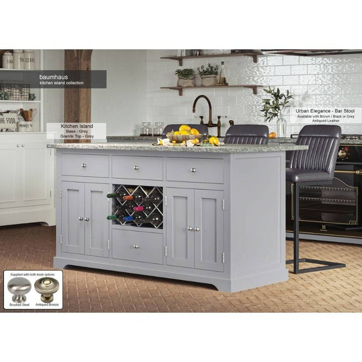 Baumhaus Grey Kitchen Island With Grey Granite Top - White Tree Furniture