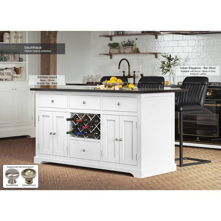 Baumhaus White Kitchen Island With Black Granite Top - White Tree Furniture