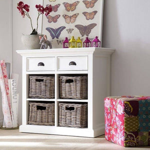 Nova Solo Halifax White Painted Small Buffet Sideboard with Rattan Baskets B181 - White Tree Furniture