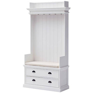 Halifax White Painted Coat Rack Bench with Seat and Drawers - White Tree Furniture