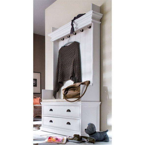 Halifax White Painted Coat Rack Bench with Seat and Drawers - White Tree Furniture