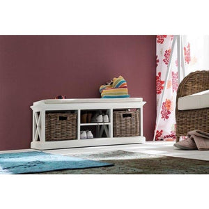 Halifax White Painted Hallway Bench with Basket Set - White Tree Furniture