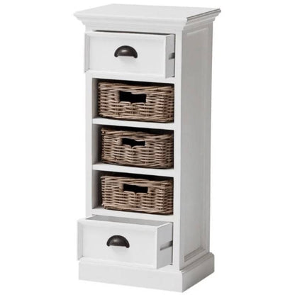 Halifax White Painted Narrow Tallboy Chest of Drawers with Rattan Baskets - White Tree Furniture