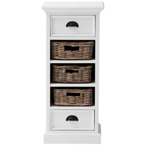 Halifax White Painted Narrow Tallboy Chest of Drawers with Rattan Baskets - White Tree Furniture